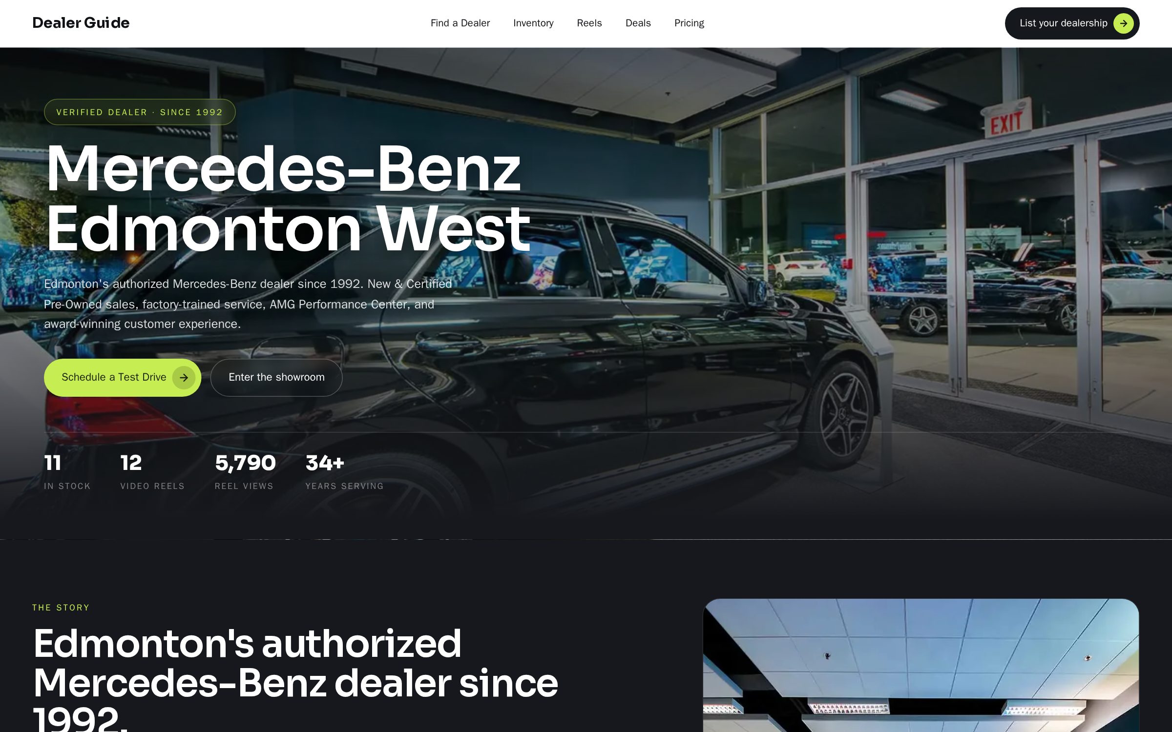 Showroom landing page we build for your dealership