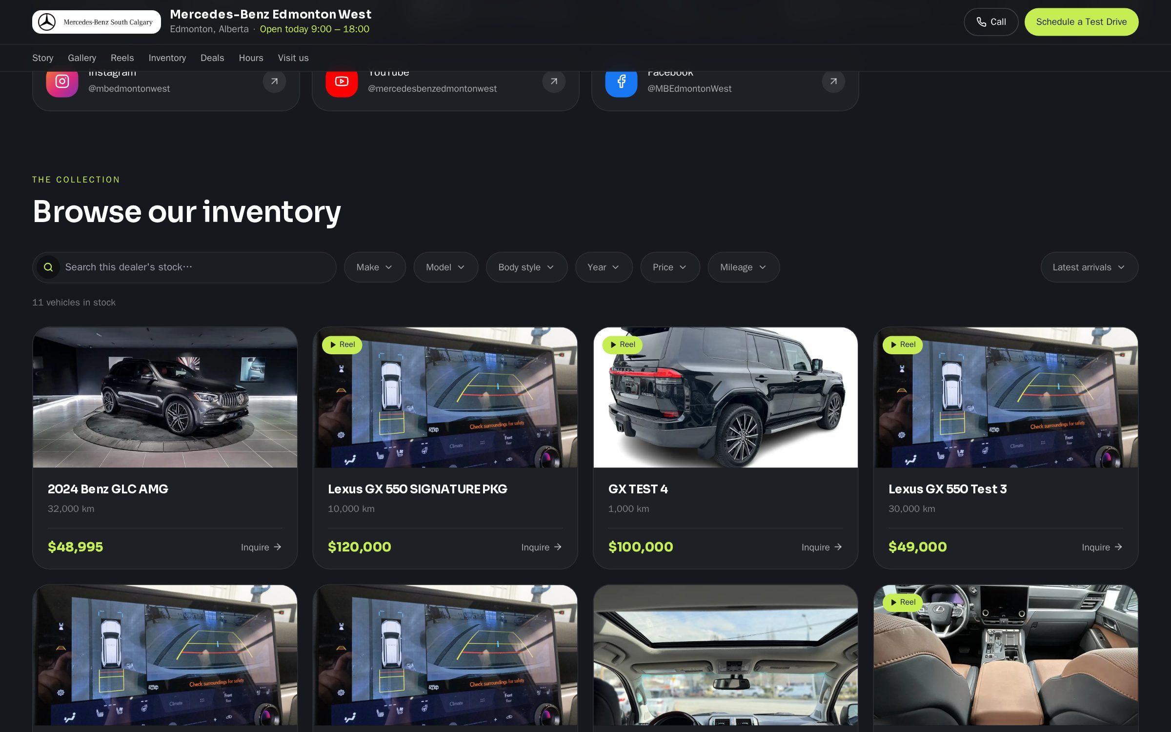 Inventory browser on your dealer landing page
